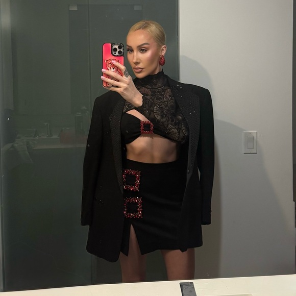 Black Skirt Set with Red Accents